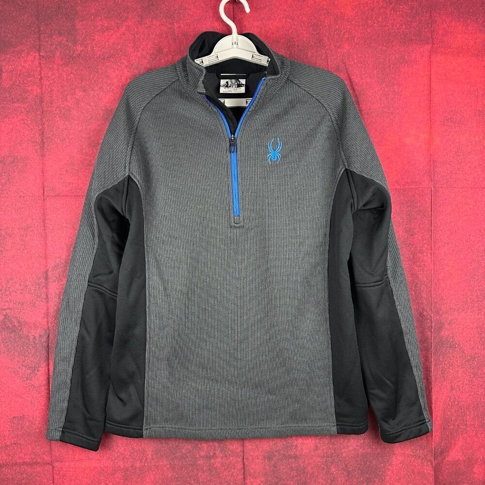 SPYDER MEN'S OUTBOUND 1/4 ZIP PULLOVER, GRAY, BLACK, BLUE ZIPPER, LOGO, SIZE L